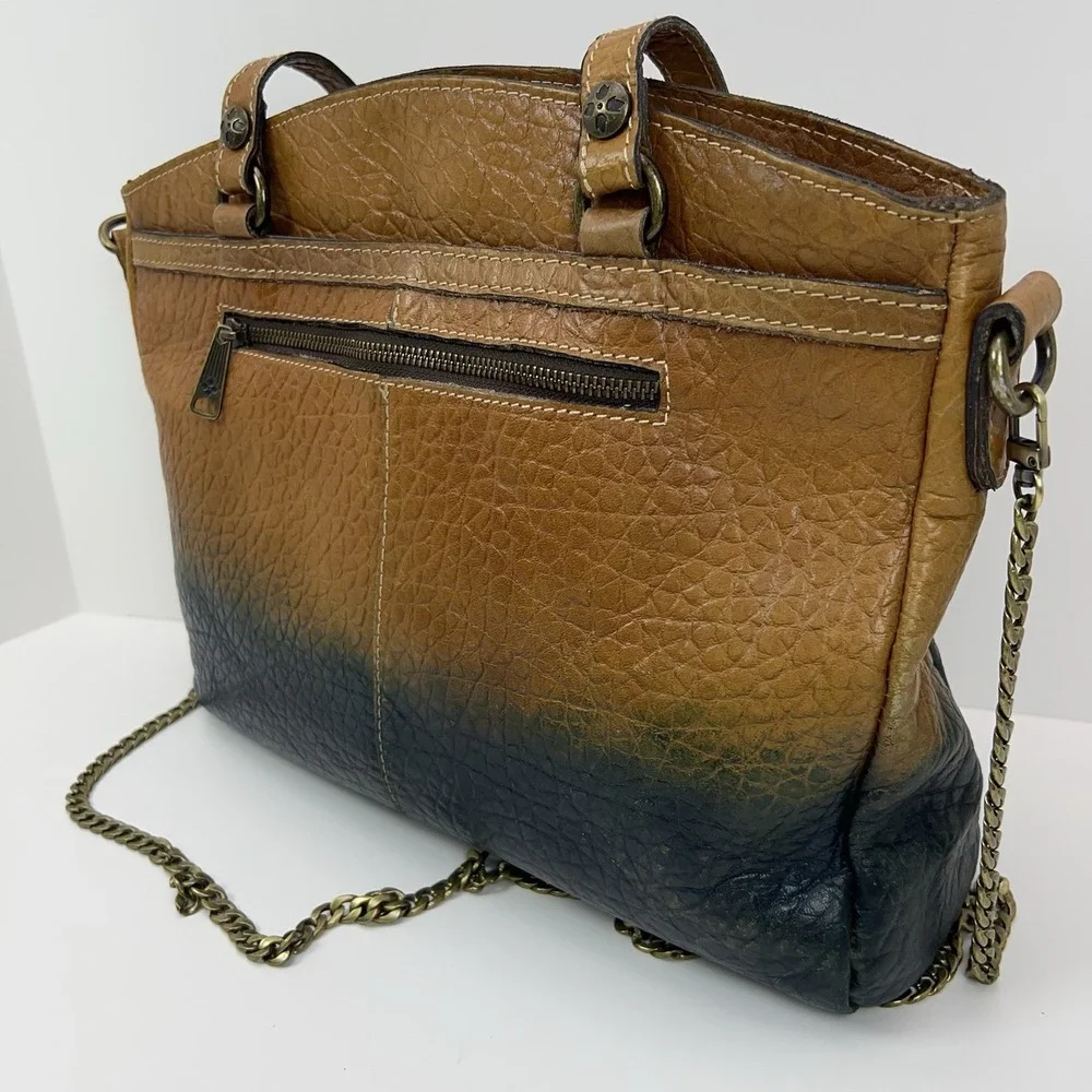 PATRICIA NASH Poppy Italian Leather Satchel Tote Distressed‎ Gradient Brown Blue